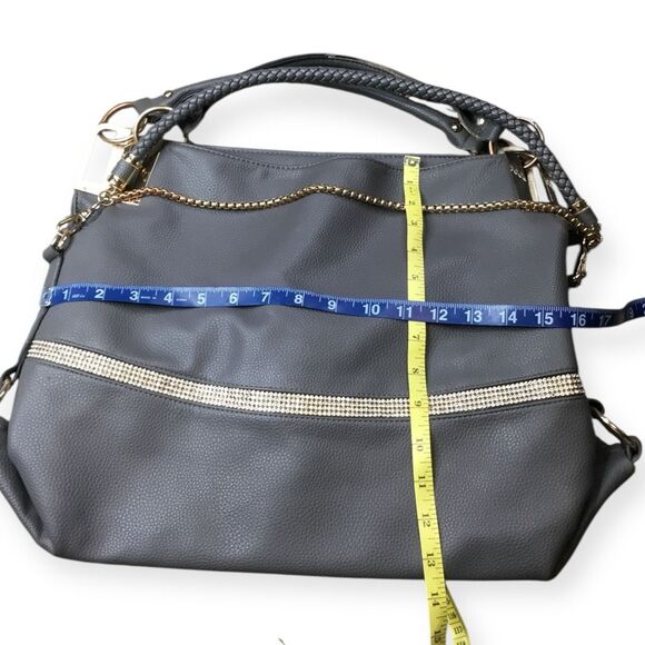 DAESIN Women’s Gray Classic Chain Large Hobo Handbag With Rhinestone Detail - Picture 10 of 12